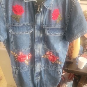 Denim Floral Jumpsuit